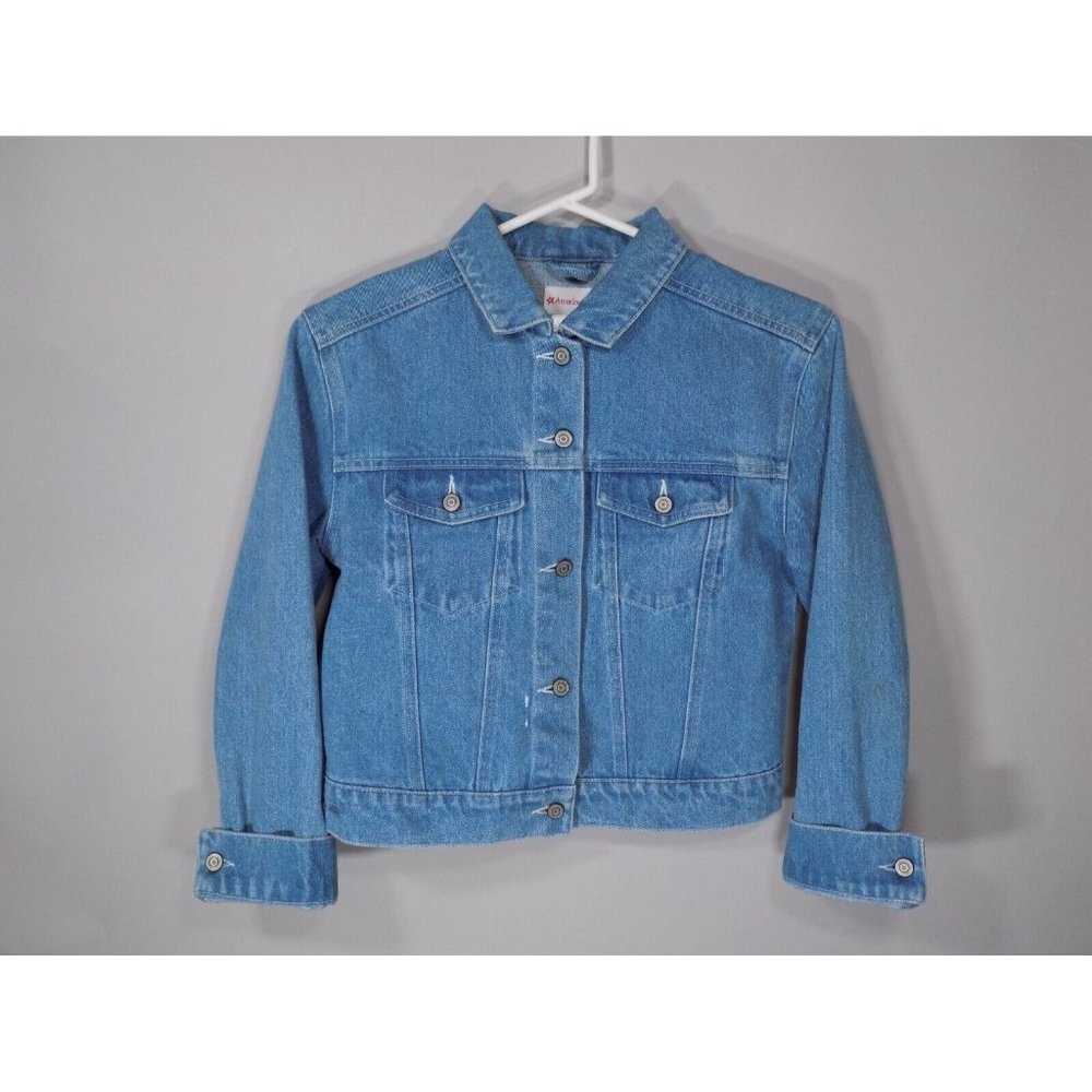 American Girl Jean Jacket Embroidered Flowers Floral Large 14 16 Blue Children's